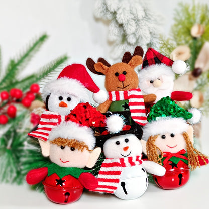 6-Pack Festive Christmas Tree Ornaments, Fabric Fabric Snowman, Reindeer, Santa Claus, Elf, Jingle Bells, Contemporary Style, No Power Needed, Home Decor Accessories