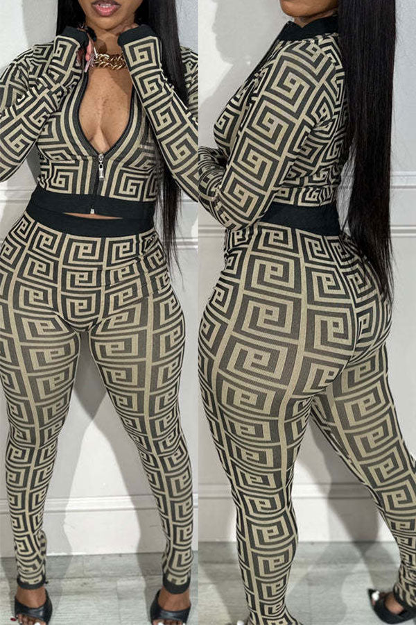 storexq Geometric Print Sporty Bodycon Pant Suit