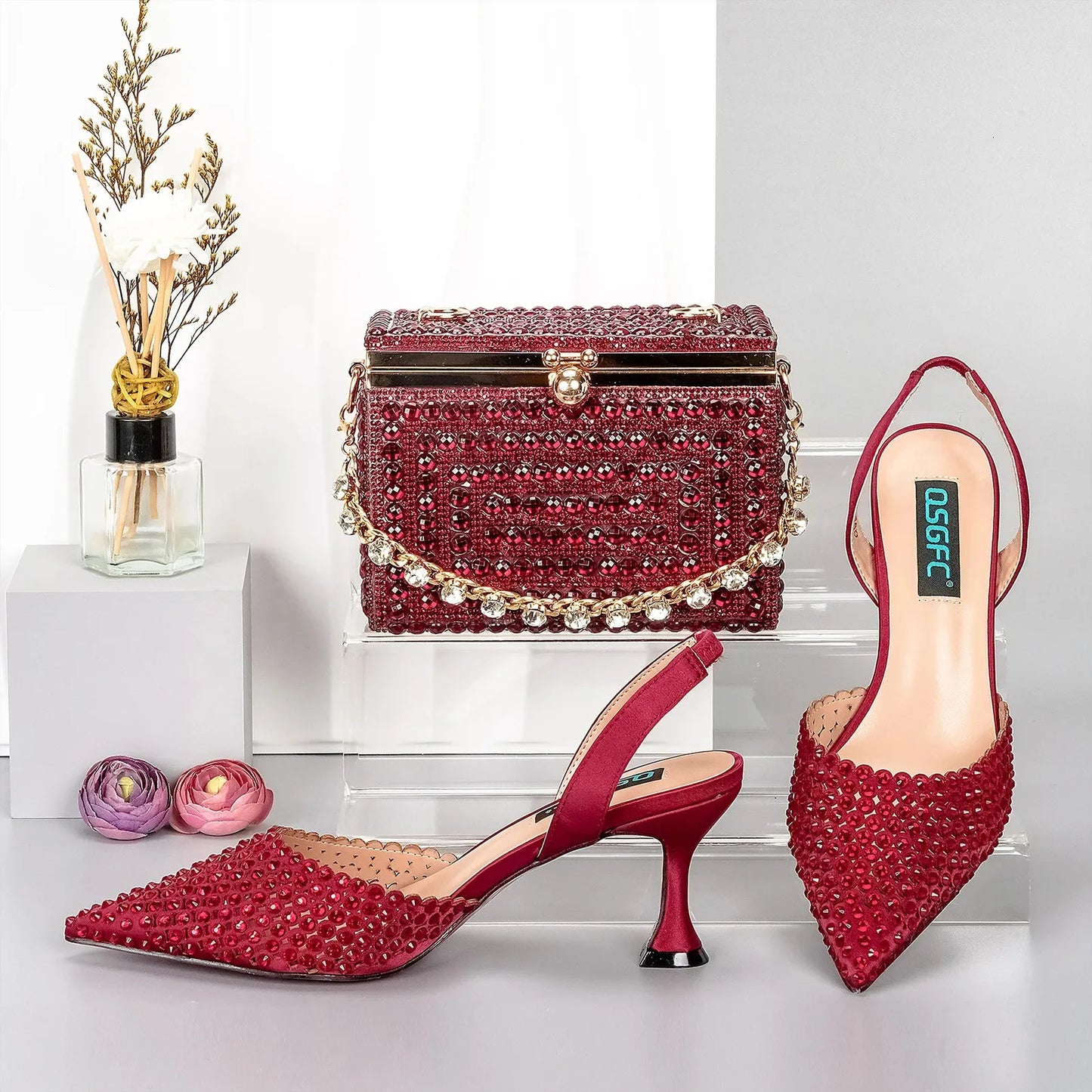 Doershow come Matching Women Shoe and Bag Set Decorated gold Nigerian Shoes Italy set HGG137 240615