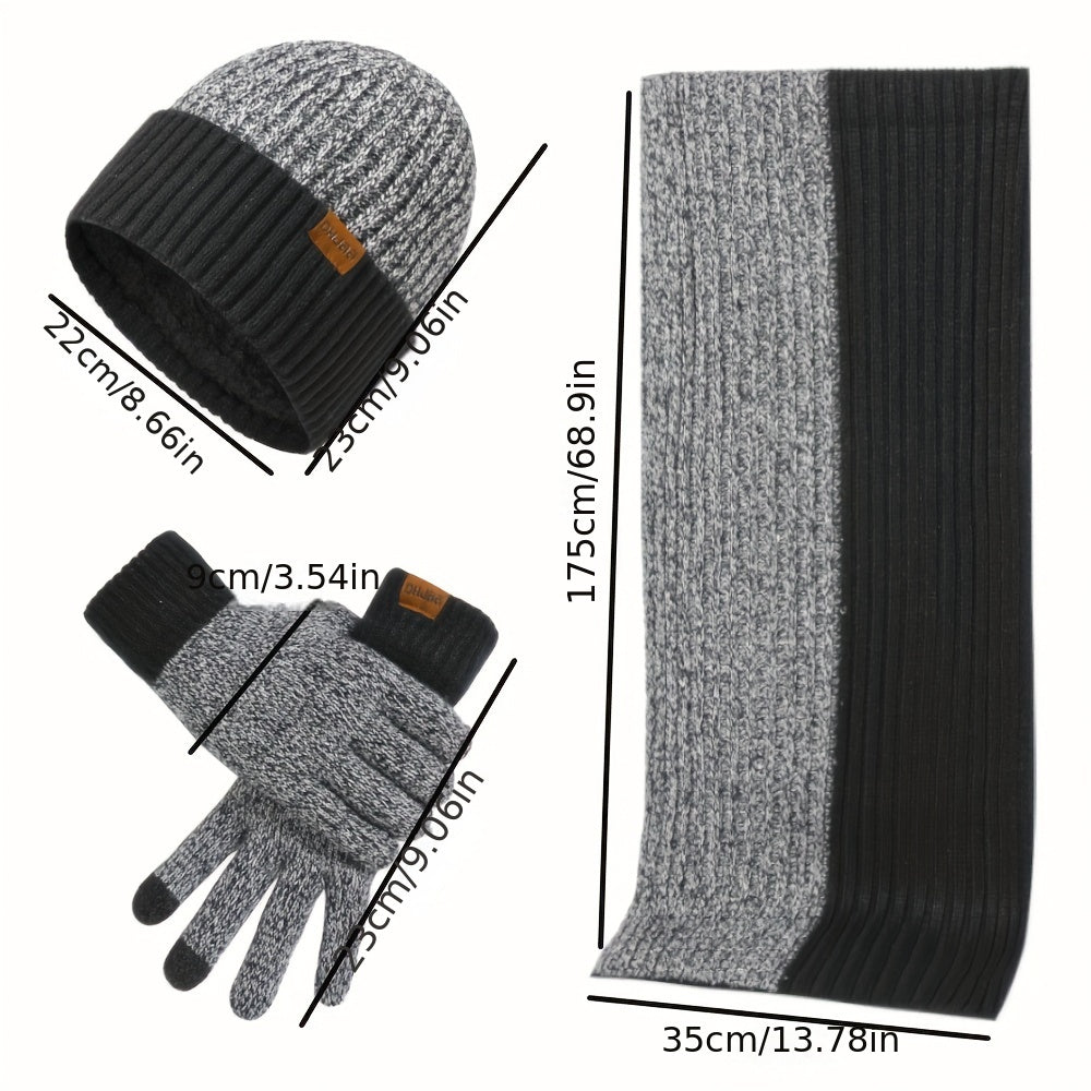 Unisex Outdoor Winter Casual Sports Warm Gloves, Scarf And Hat Three-piece Set