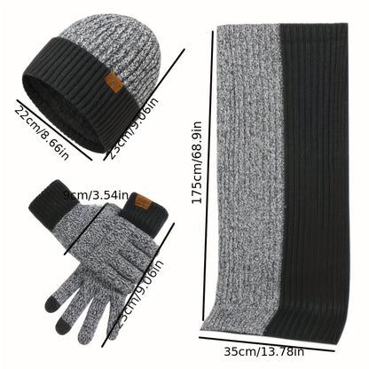 Unisex Outdoor Winter Casual Sports Warm Gloves, Scarf And Hat Three-piece Set