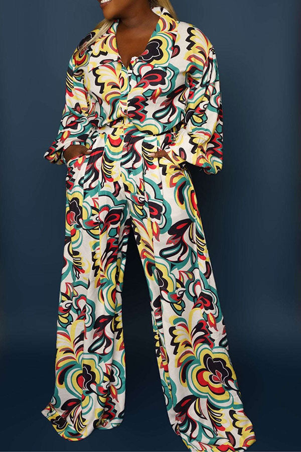 storexq Tribal Floral Print Retro Wide Leg Jumpsuit