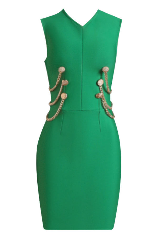 storexq Solid Color Kitsch Chain Midi Dress