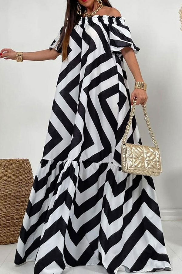 storexq Color Block Zig Zag Urban Ruffle Hem Maxi Dress