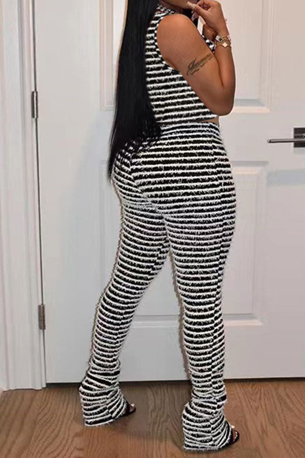 storexq Hit Color Striped Simple Pant Suit