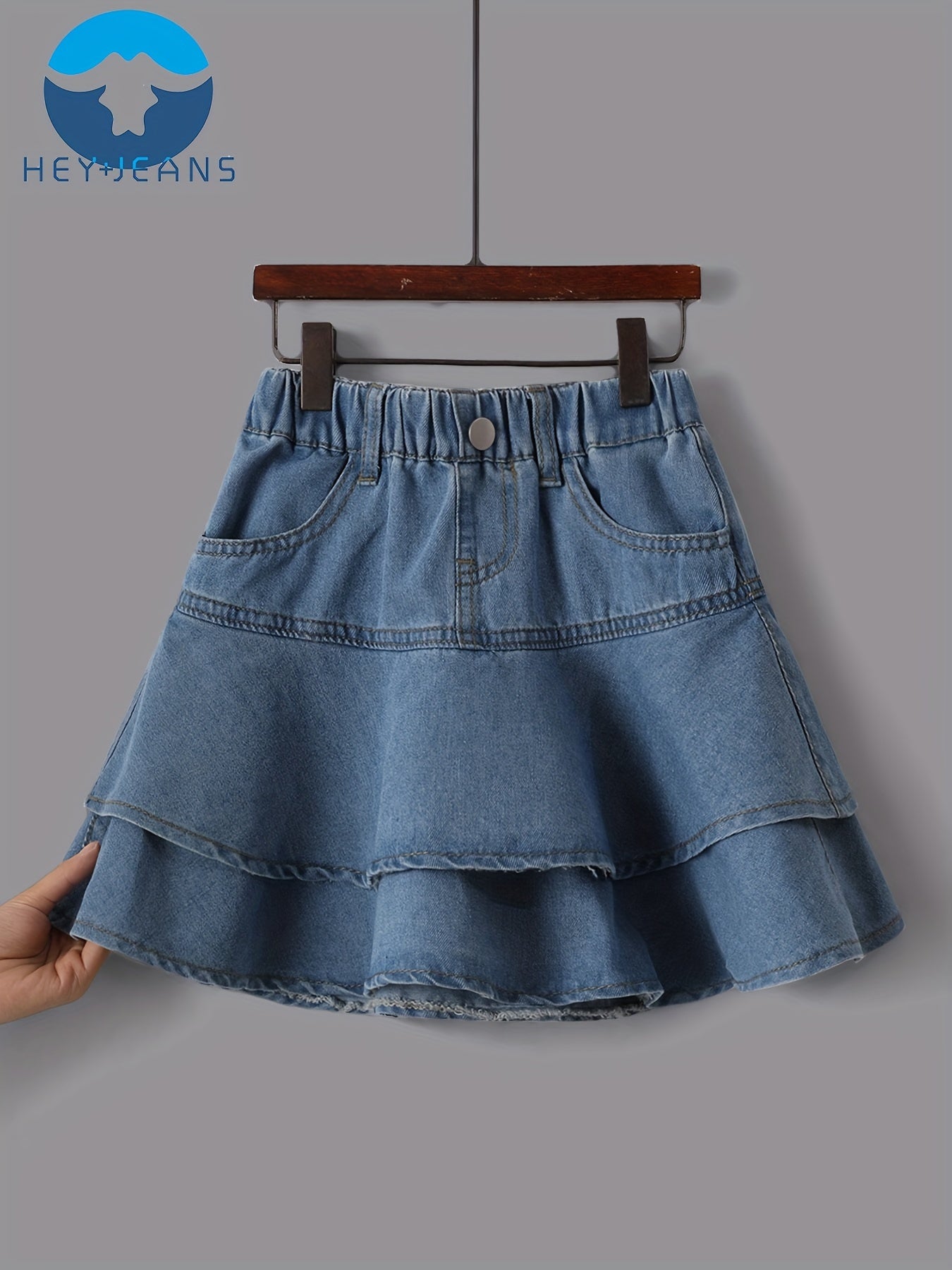 Tiered Ruffle Skirt - Soft Cotton Denim, Stretchy Elastic Waistband, Adorable Button Accents - Perfect for Girls, Latest Summer  Fashion, Cute and Playful Style, Youthful Casual Wear