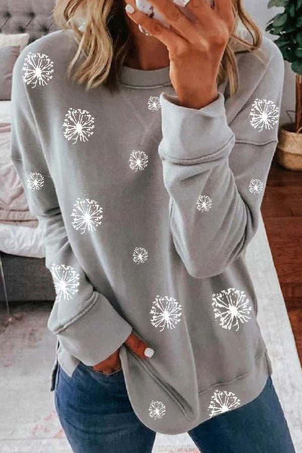 storexq (Clearance)Dandelion Print Round Neck Casual Sweatshirt