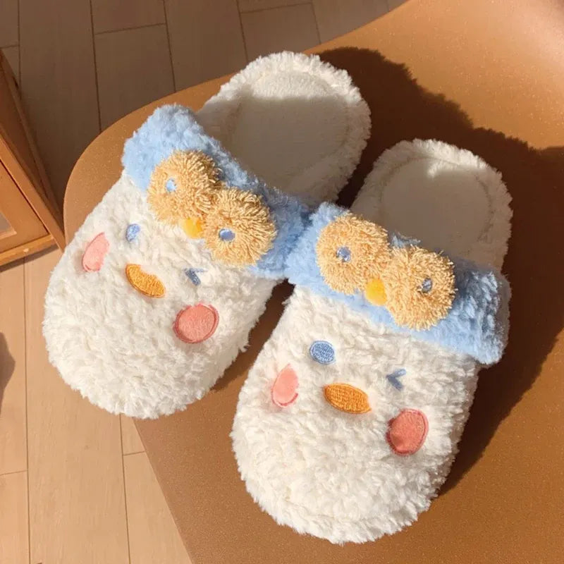 YvvCvv Cute Fuzzy Duck Slippers Women Fluffy Furry Slippers  Winter Warm Plush Slides Indoor Slippers Girls Kawaii Shoes