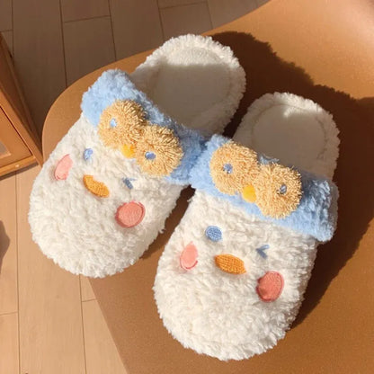 YvvCvv Cute Fuzzy Duck Slippers Women Fluffy Furry Slippers  Winter Warm Plush Slides Indoor Slippers Girls Kawaii Shoes