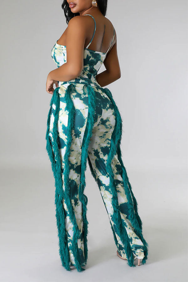 storexq Tie Dye Pretty Tassel Patchwork Pant Suit