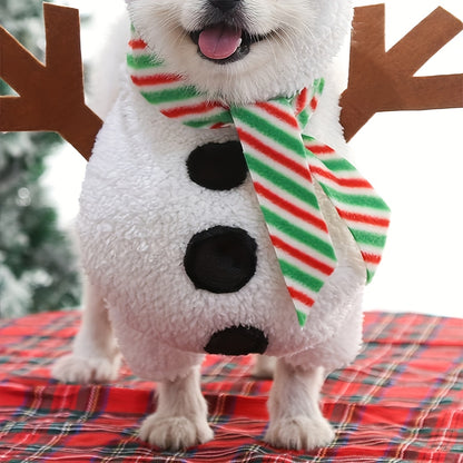 Christmas Snowman Pet Costume with Striped Hat and Scarf, Cartoon Themed Polyester Dog Outfit with Filling, Hand Washable Winter Apparel for Medium Breeds, Knit Fabric Snowman Dress-Up for Parties, Photoshoots, and Festive Occasions - Available in Multipl