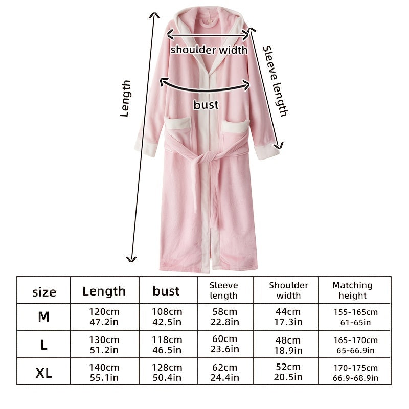 1pc Autumn And Winter Bathrobe, Soft And Skin-friendly Hooded Long Sleeve Bathrobe, Thickened Nightgown With Pocket, Warm Long Robe For Home, Bathroom Supplies