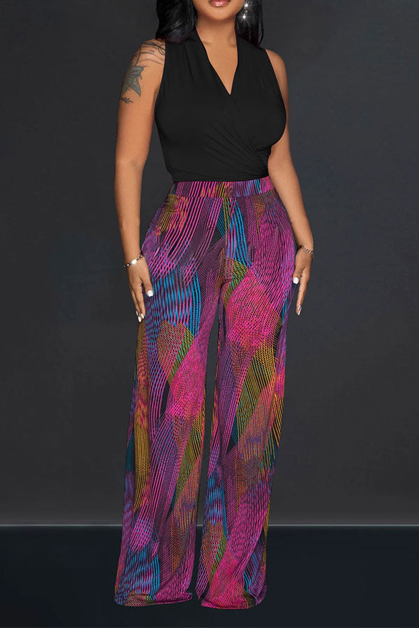 storexq Ripple Print Feminine Strappy Pant Suit