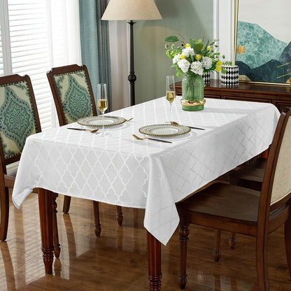 1pc Premium White Rectangle Waterproof Tablecloth - Durable Jacquard Design, Stain & Spill-Proof, Wrinkle-Resistant, Washable - Perfect for Dining, Parties, Indoor & Outdoor Events - Adds Elegance to Any Table Setting