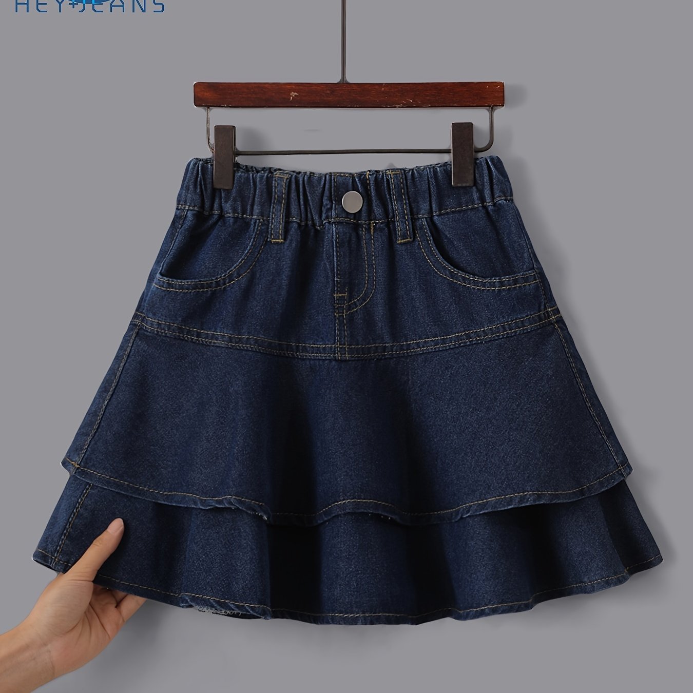 Tiered Ruffle Skirt - Soft Cotton Denim, Stretchy Elastic Waistband, Adorable Button Accents - Perfect for Girls, Latest Summer  Fashion, Cute and Playful Style, Youthful Casual Wear