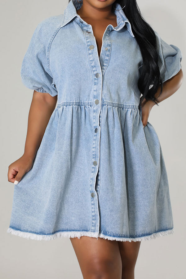 storexq Gradient Urban Button Down Denim Mini Dress