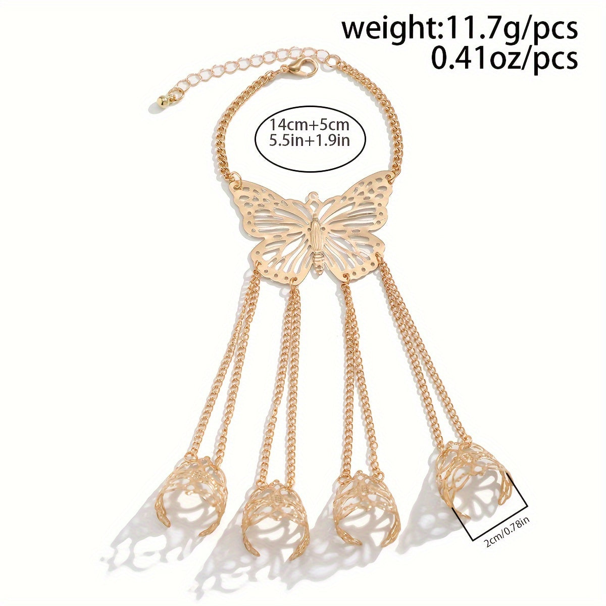 Exquisite Carved Butterfly Chain Design Finger Bracelet Hand Chain Retro Party Style Zinc Alloy Jewelry Delicate Female Gift