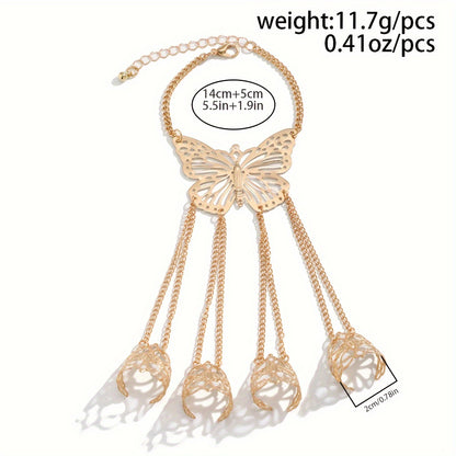 Exquisite Carved Butterfly Chain Design Finger Bracelet Hand Chain Retro Party Style Zinc Alloy Jewelry Delicate Female Gift