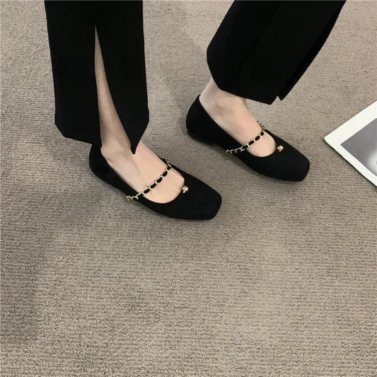 Women's Shoes New Design Spring Gentle Fashionable Versatile Vintage Style Flat Bottom Comfortable Minimalist Style Triple Black Free shipping