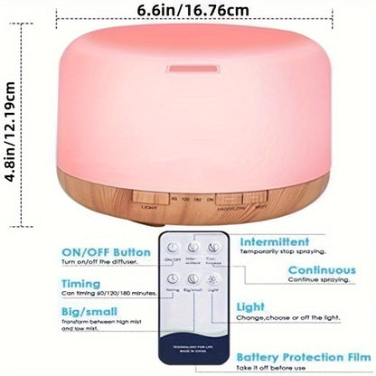 500ml Essential Oil Diffuser - Humidifier with Remote Control, Waterless Auto Shut Off, Timing Mode, and Adjustable Oil Diffuser for Home