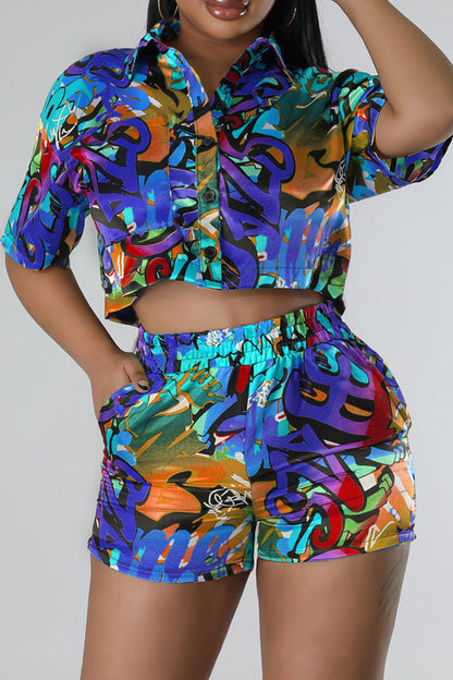 storexq Graffiti Print Colorful Pant Suit