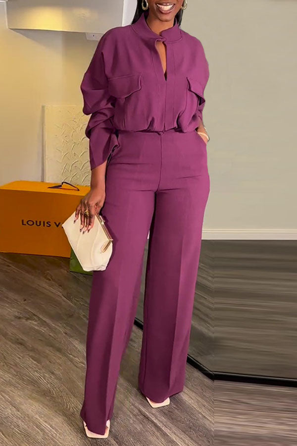 storexq Solid Color Modern Wide Leg Pant Suit