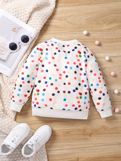 Cozy Polka Dot Crew Neck Sweatshirt for Boys and Girls - Soft, Breathable, and Comfortable - Perfect for Casual Wear, School, and Outdoor Activities