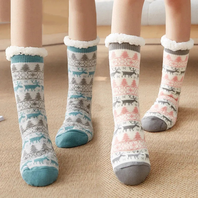 Christmas Women Fuzzy Thermal Sock Plush Grip Hemp Winter Soft Female Home Indoor Warm Bedroom Non-slip Thick Slipper Floor Sock