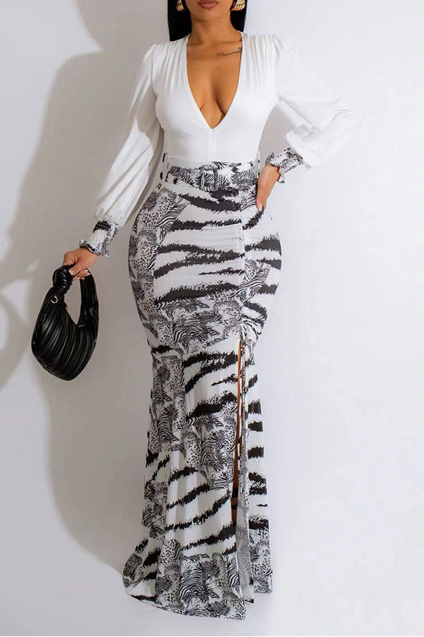 namcoverse Tie Dye Patchwork Elegant High Split Maxi Dress