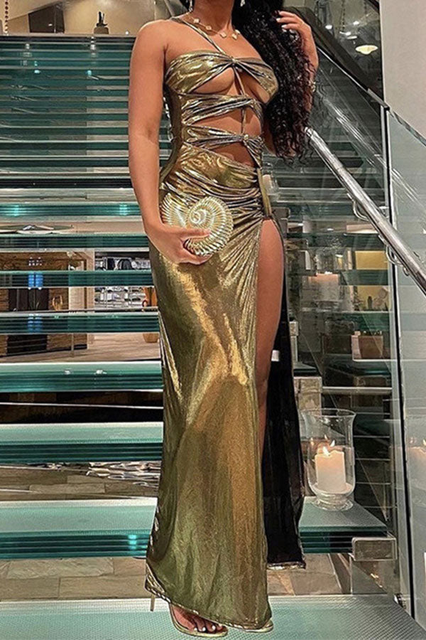 namcoverse Metallic Hot Knotted Cutout High Split Midi Dress