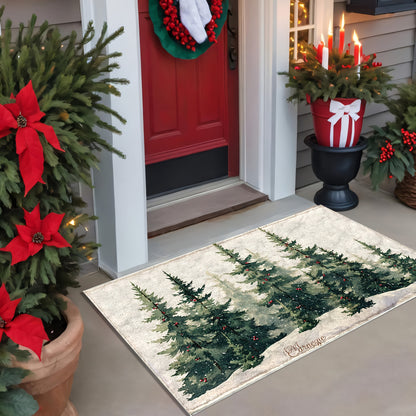 1pc Ultra Soft Microfiber Christmas Tree Snow Scene Non-Slip Bath Mat, Quick Dry Absorbent, Machine Washable, Stain Resistant, Rectangle Polyester Rug for Bathroom, Kitchen, Shower, Ideal for Holiday Decor, Fluffy Plush Winter Decor Decoration