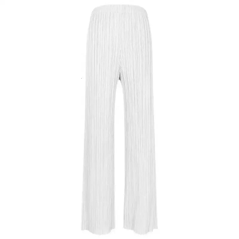 Womens Casual Elegant Womens Miyake Pleated Designer Loose Straight Pleated Trousers High Waist Wide Leg Black Pants 240311