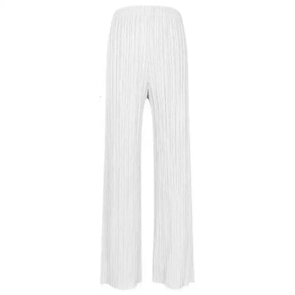 Womens Casual Elegant Womens Miyake Pleated Designer Loose Straight Pleated Trousers High Waist Wide Leg Black Pants 240311