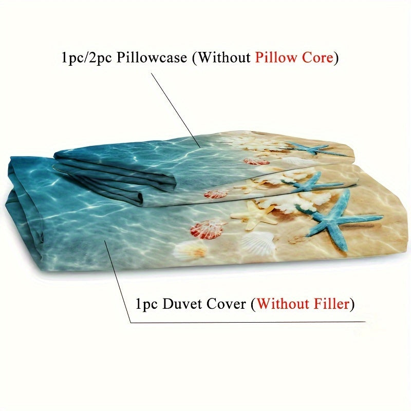 2/3pc Hypoallergenic Ocean Beach Duvet Cover Set - Nautical Themed Soft Bedding for Serene Sleep - Perfect for Bedrooms & Dorm Rooms (1 Duvet Cover + 1/2 Pillowcases)