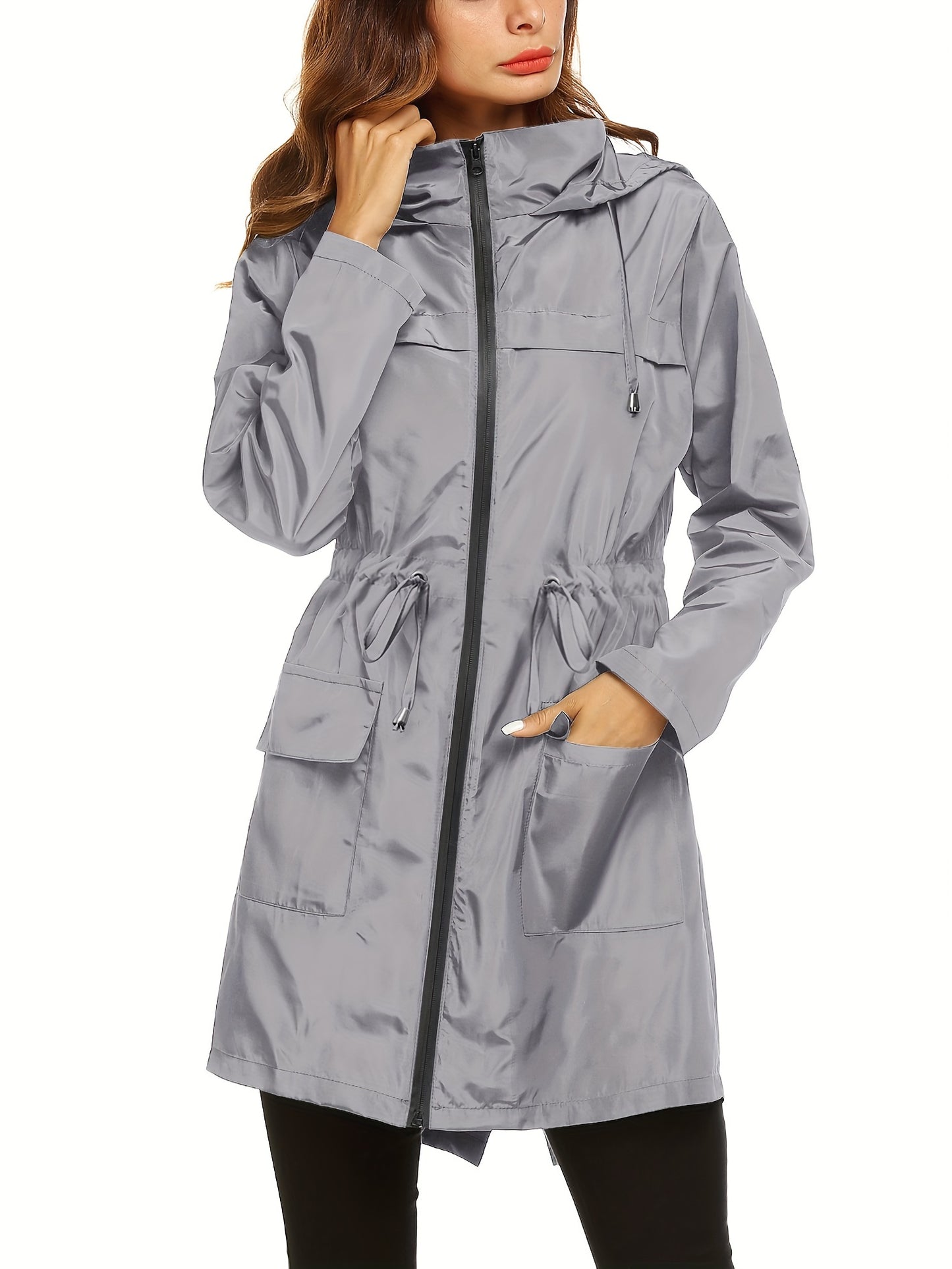 Waterproof Lightweight Active Rain Jacket for Women - Outdoor Hooded Coat for Rainy Days - Breathable, Packable, and Reflective Safety Details