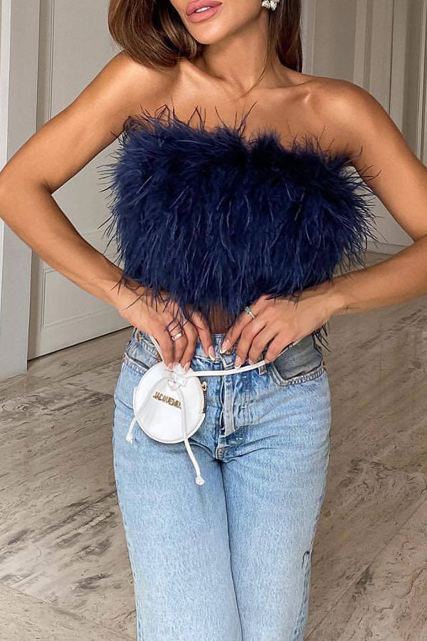 storexq Solid Color Fluffy Bandeau Vest