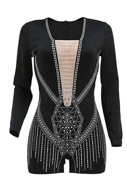 storexq Rhinestone Modern Zipped Design Romper