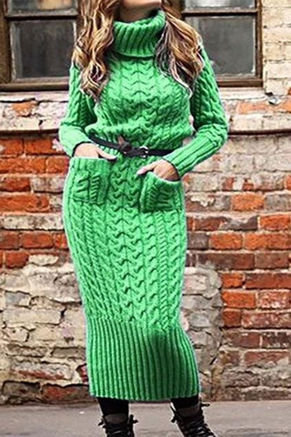 storexq Solid Color Commuting Twist Knit Midi Dress