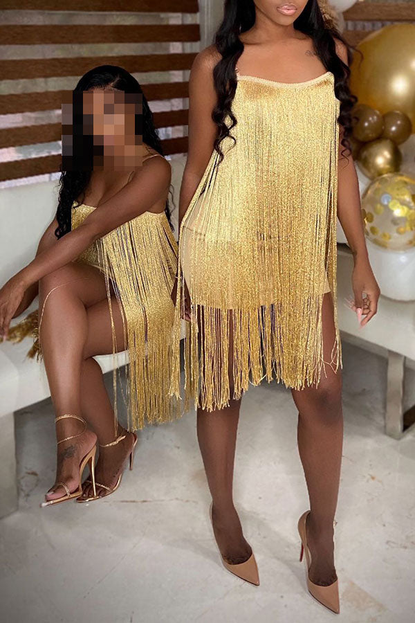 storexq Yellow Party Tassels Mini Dress