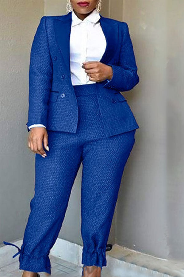 storexq Solid Color OL Peak Lapel Urban Ankle-Tied Pant Suit