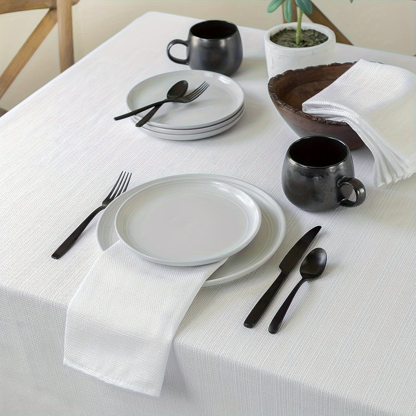 1pc White Plain Fabric Tablecloth - High-Quality Polyester Simple Style Table Cover with Modern Minimalist Design - Perfect for Dining and Coffee Tables