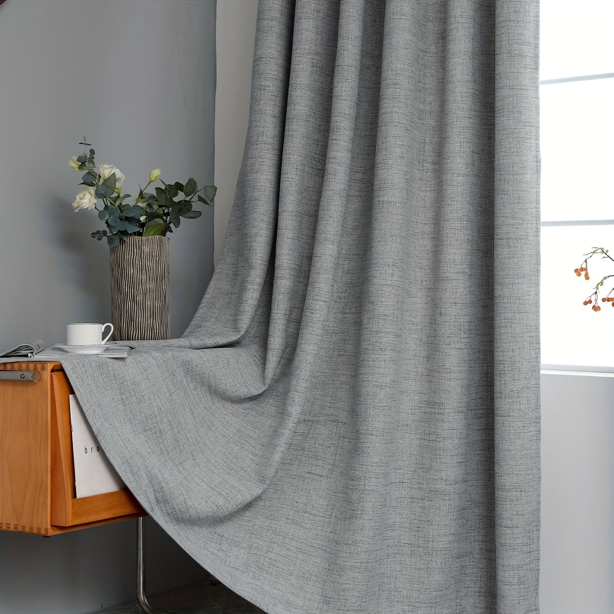 1PC Elegant Blackout Linen Curtain - Thermal Insulation, Light Blocking, Privacy Protection - Perfect for Living Room, Bedroom, Kitchen, Bathroom, Home Decor, Room Decor