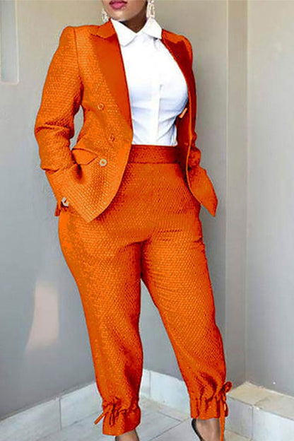 storexq Solid Color OL Peak Lapel Urban Ankle-Tied Pant Suit