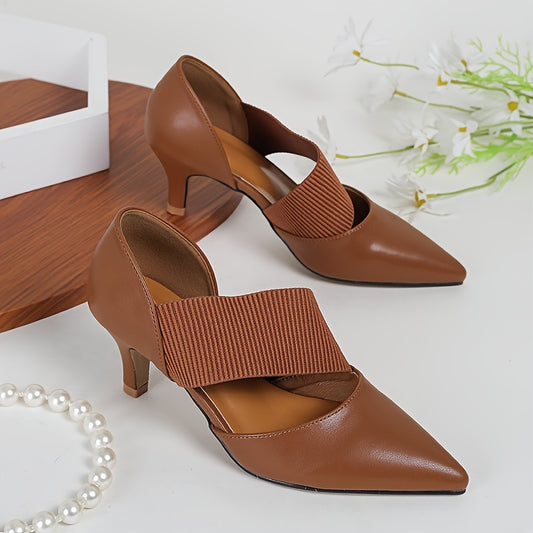 Elegant All-Season D'Orsay Pumps: Women's Cone Heel Pointed Toe High Heels with Slip-On Elastic Band