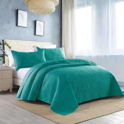 3-Piece Monochrome Embossed Bedspread Set - Soft, Breathable, Comfortable, and Hypoallergenic Bedding with Elegant Embossing - Perfect for Bedroom and Dormitory Decor, Machine Washable and Easy Care