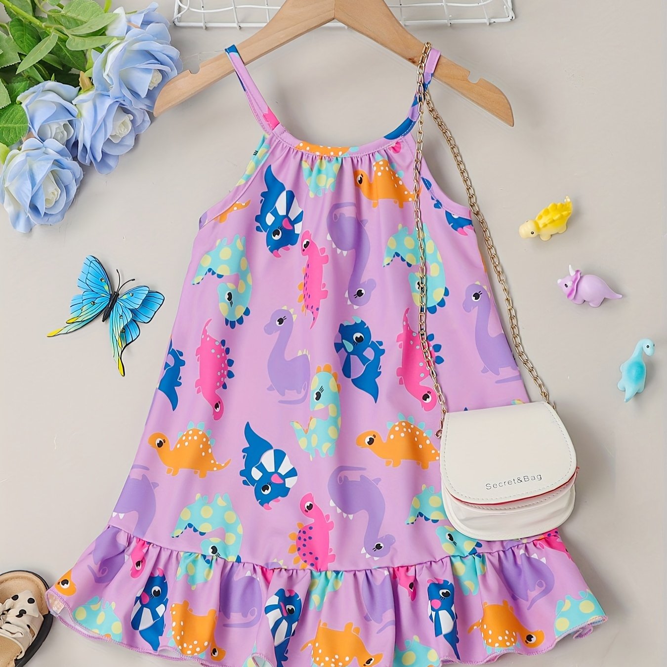 Girls Ruffle Hem Flower Graphic Cami Dress For Party Beach Vacation Kids Summer Clothes