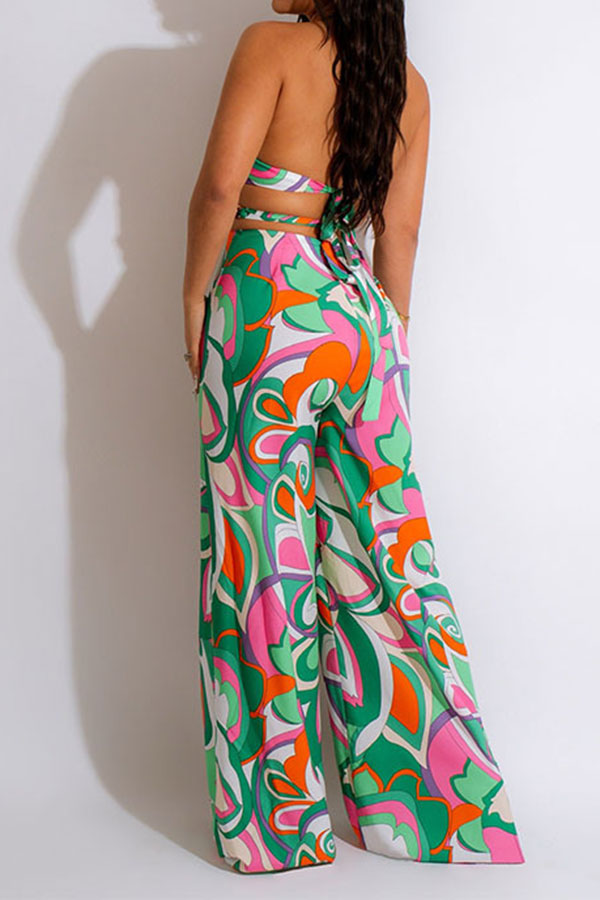 storexq Tribal Floral Print Colorful Cutout Waist Jumpsuit