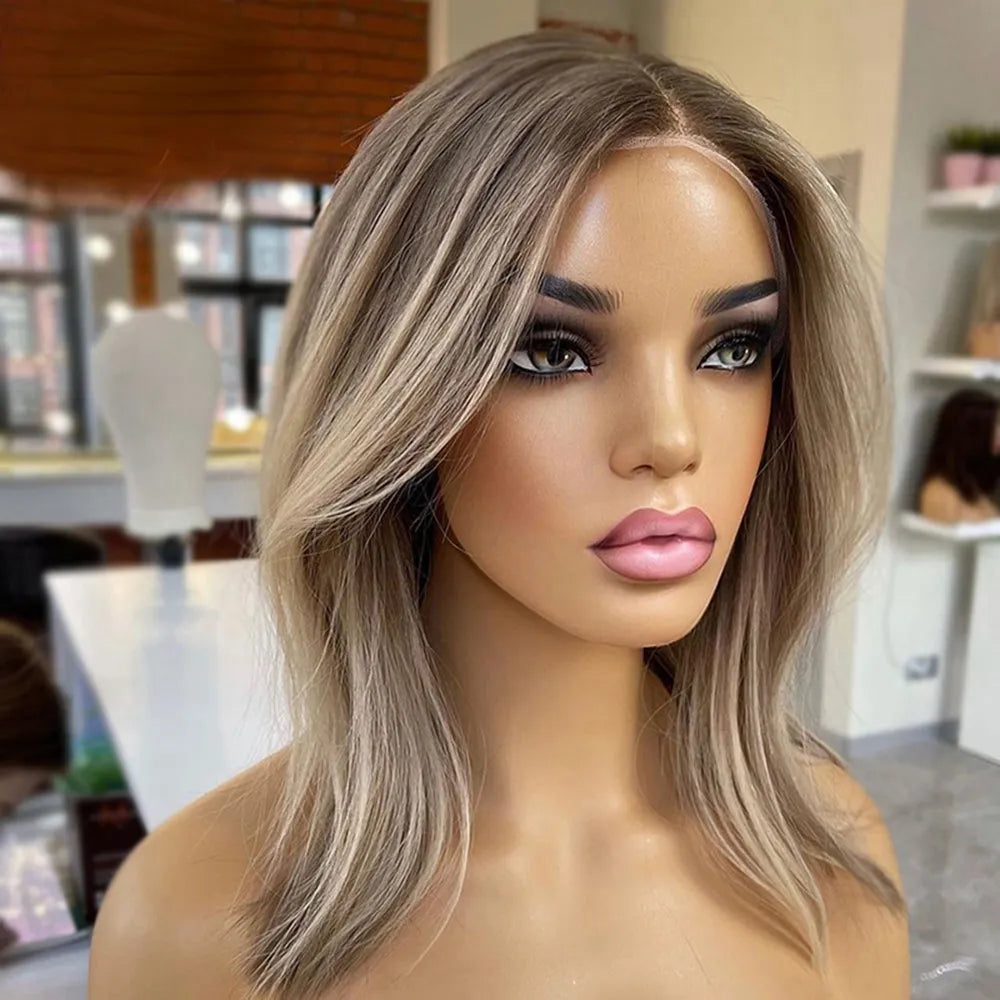 180ensity Blonde Lace Front Wig Human Hair 360 Lace Frontal Wig Short Wavy Brown Highlight Wig Synthetic Lace Front Wigs for Women