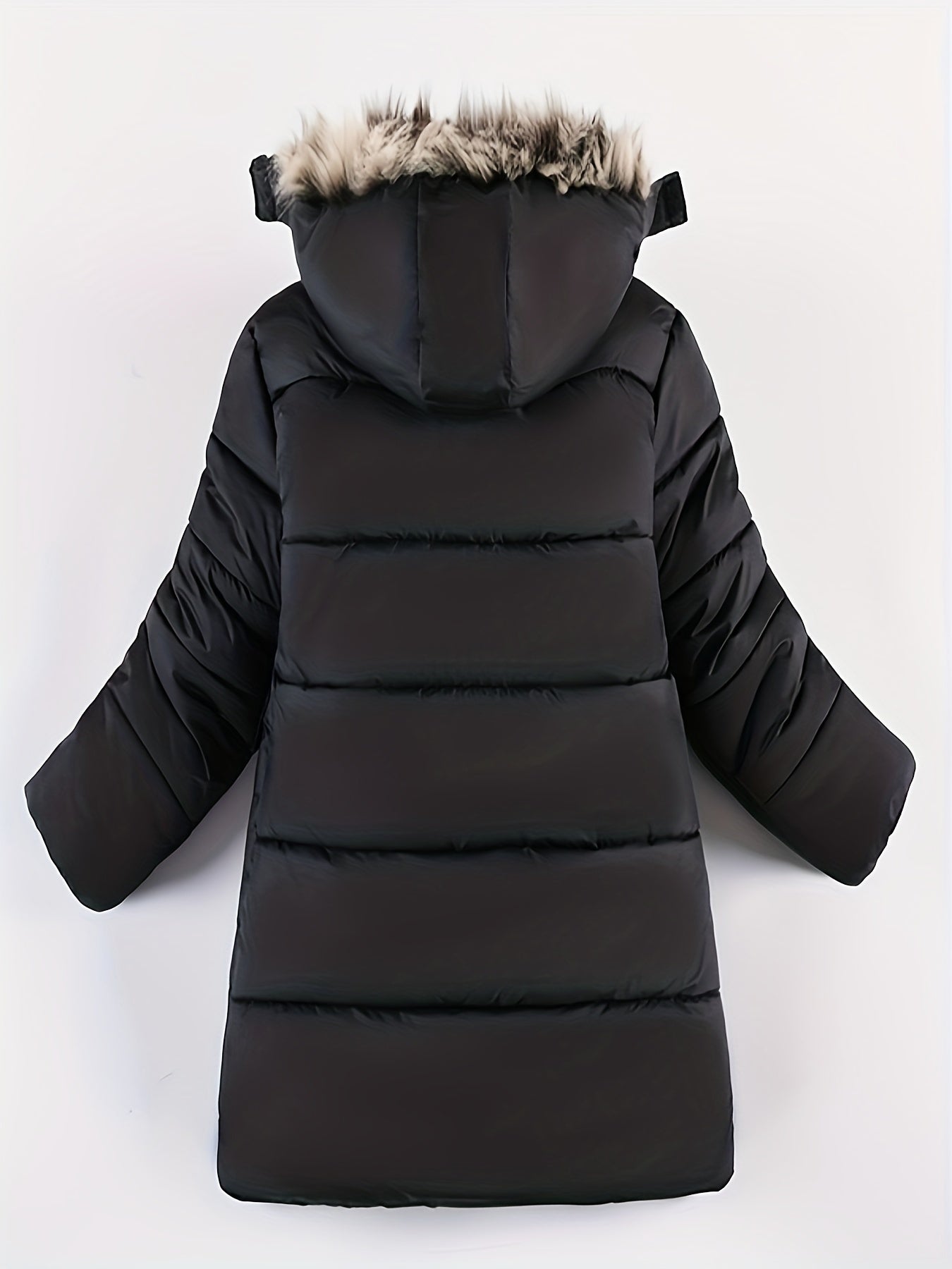 Boys Winter Hooded Long Coat With Fur Collar, Light Warm Jacket Cute Hooded Outerwear