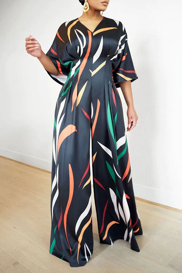 storexq Colorful Striped V Neck Wide Leg Jumpsuit